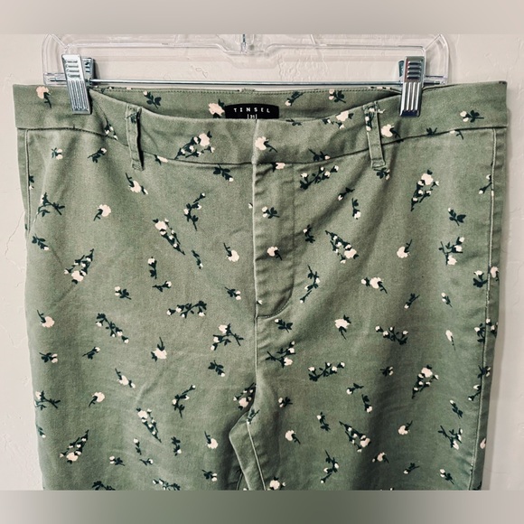 Anthropologie Tinsel Green Floral Print Pants Stretch Skinny Chino SZ 31 - Picture 5 of 16